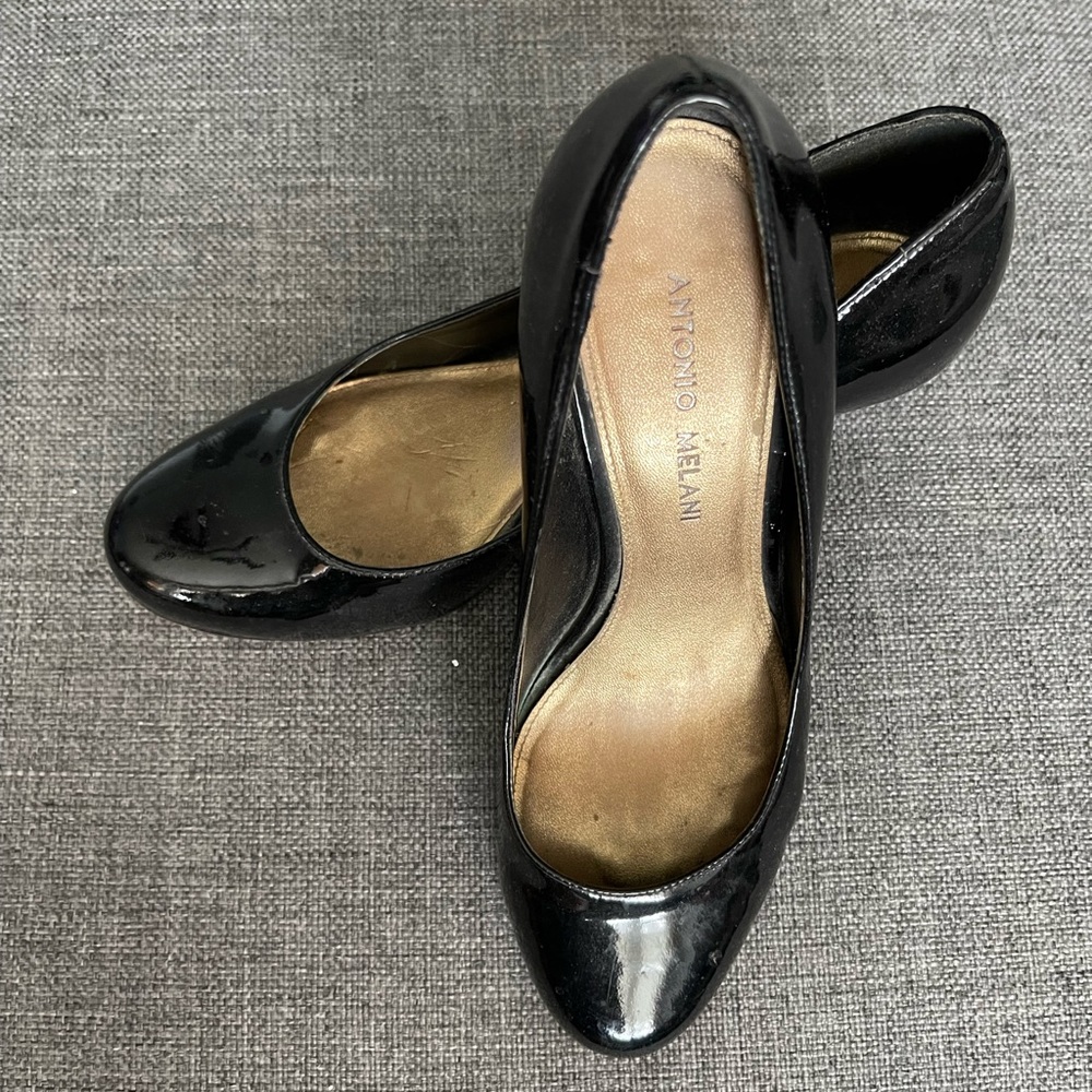 Black patent leather heels
